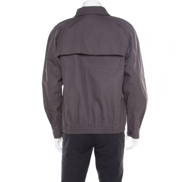 مملوكة مسبقًا Emporio Armani Grey Cube Pattern Jacquard Zip Front Bomber Jacket XL