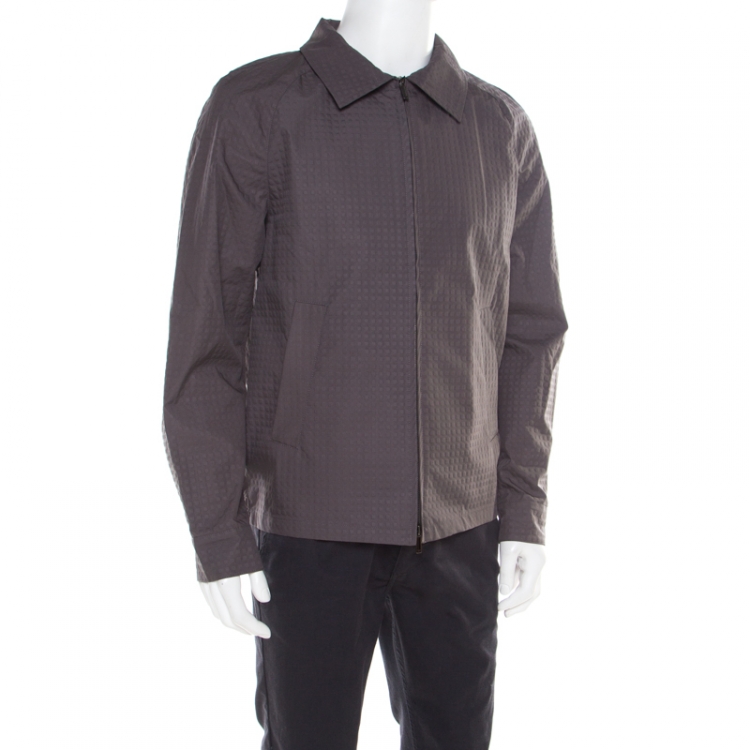 مملوكة مسبقًا Emporio Armani Grey Cube Pattern Jacquard Zip Front Bomber Jacket XL