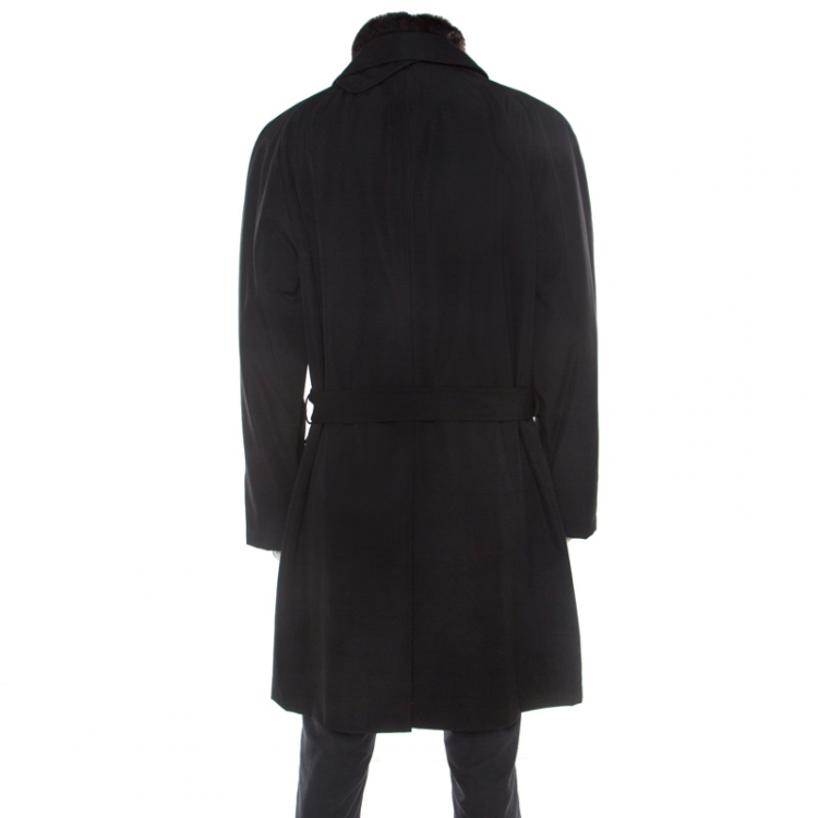 Pre Owned Emporio Armani Black Wool Blend Fur Lined Quilted Vest Detail Overcoat XXL