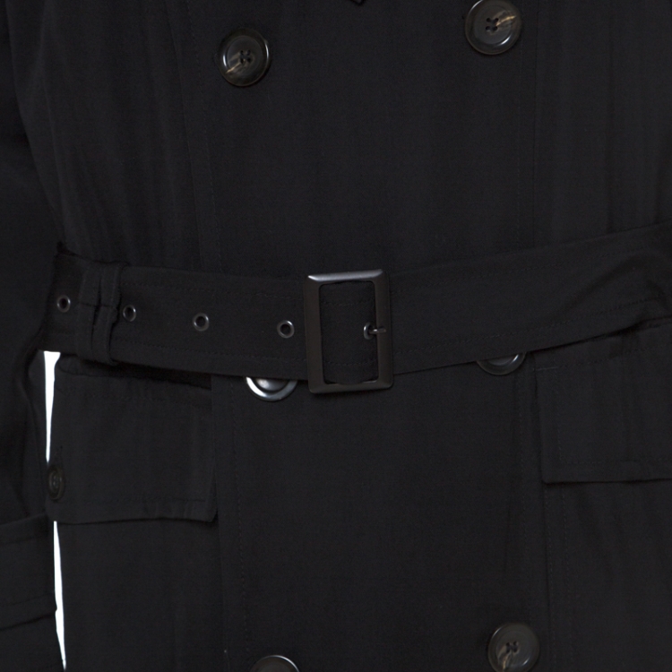 Pre Owned Emporio Armani Black Wool Blend Fur Lined Quilted Vest Detail Overcoat XXL