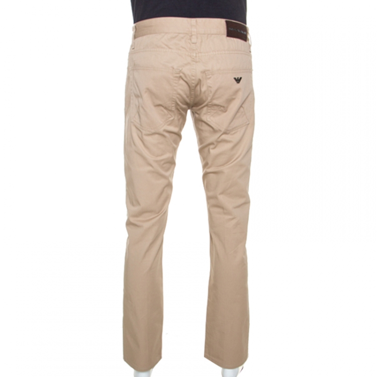 Pre Owned Emporio Armani Beige Cotton Regular Fit Pants M