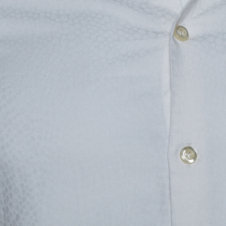 Pre Owned Emporio Armani White Jacquard Patterned Cotton Long Sleeve Shirt M