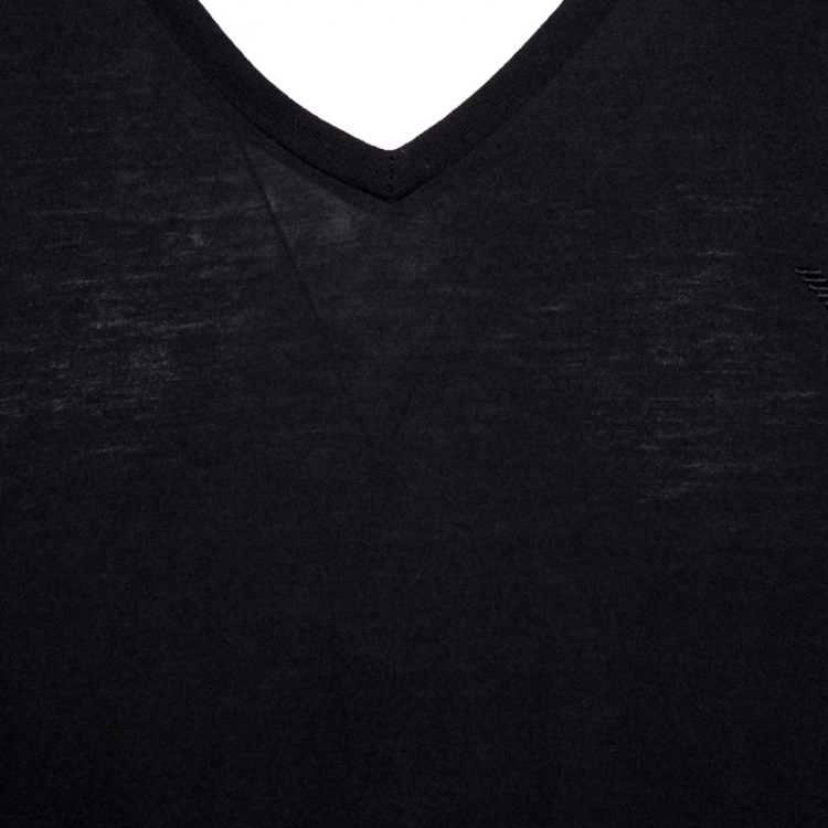 Pre Owned Emporio Armani Black Cotton V Neck T-Shirt L