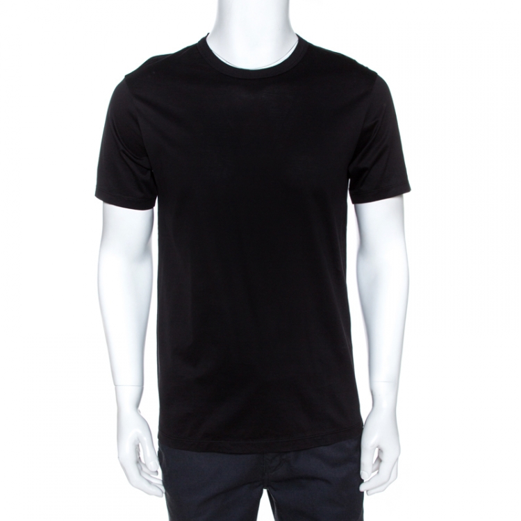 Pre Owned Emporio Armani Black Embossed Logo Print Crew Neck T-Shirt M