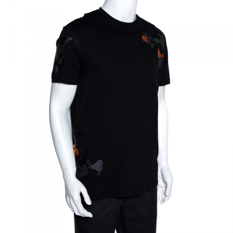 مملوكة مسبقًا Emporio Armani Black Cotton Camouflage Embroidered T Shirt XL 