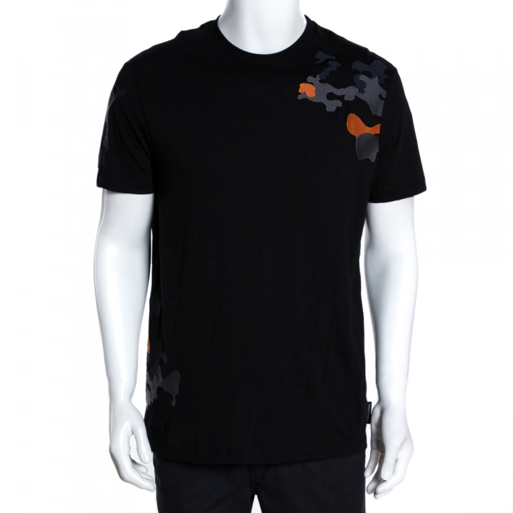 مملوكة مسبقًا Emporio Armani Black Cotton Camouflage Embroidered T Shirt XL 