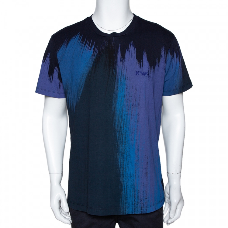 Pre Owned Emporio Armani Black Printed Cotton Logo Embroidered T-Shirt XXL