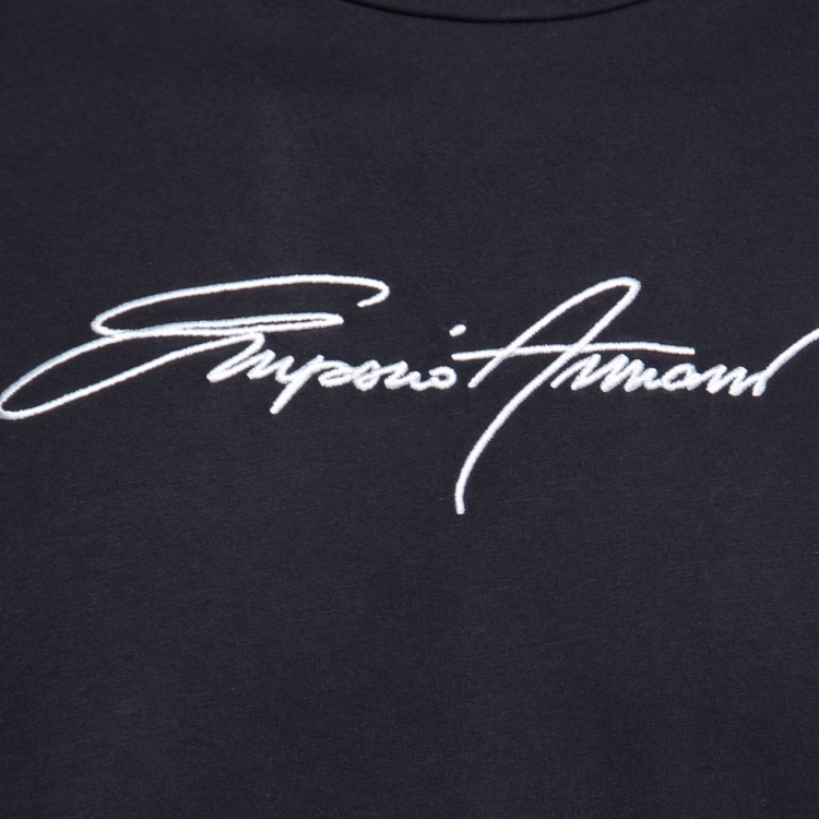 Pre Owned Emporio Armani Navy Blue Cotton Logo Embroidered  T-Shirt XL
