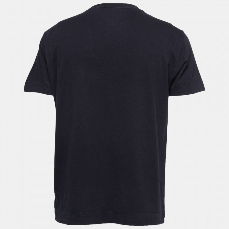 Pre Owned Emporio Armani Navy Blue Cotton Logo Embroidered  T-Shirt XL