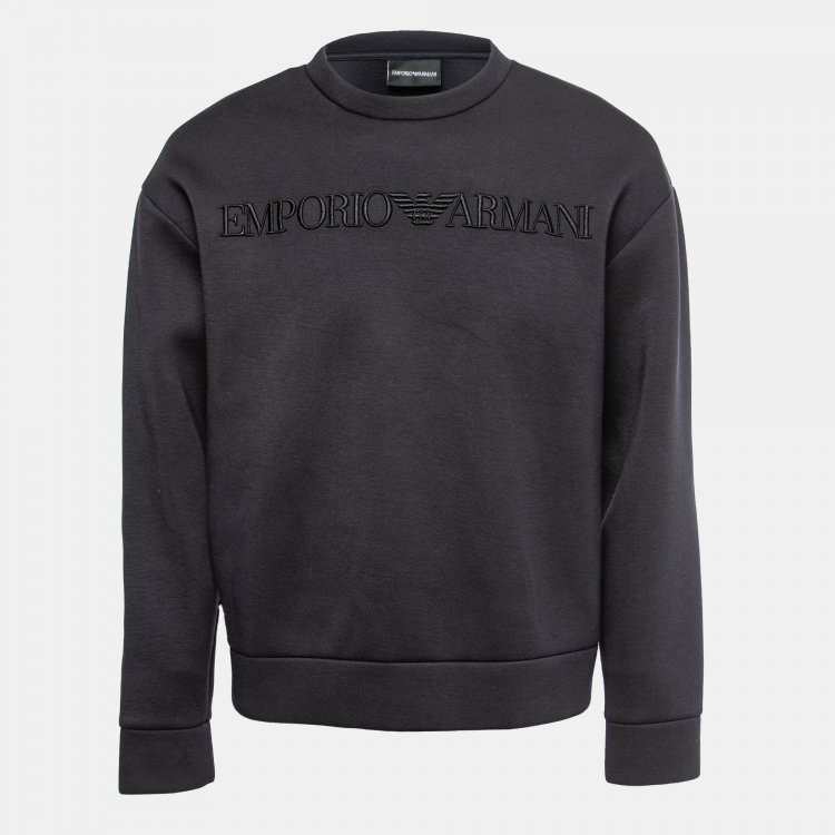 Pre Owned Emporio Armani Dark Blue Neoprene Logo Embroidered Sweatshirt L