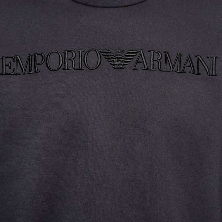 Pre Owned Emporio Armani Dark Blue Neoprene Logo Embroidered Sweatshirt L
