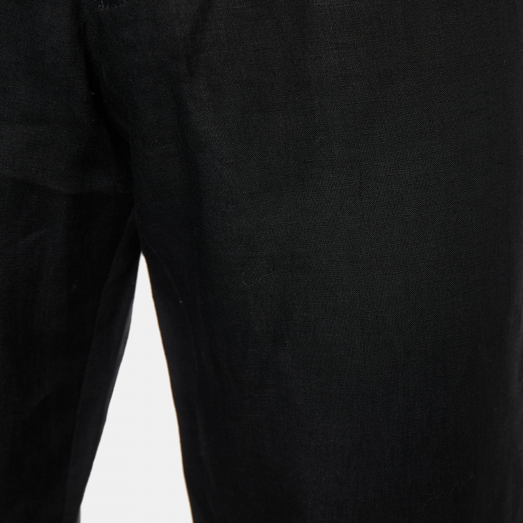 Pre Owned Emporio Armani Black Linen Straight Leg Pants L