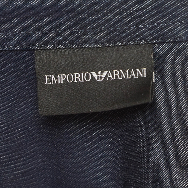Pre Owned Emporio Armani Navy Printed Long Sleeve Denim Shirt L