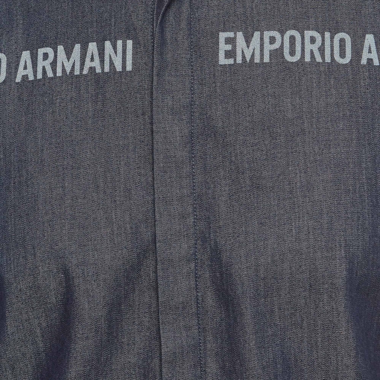 Pre Owned Emporio Armani Navy Printed Long Sleeve Denim Shirt L