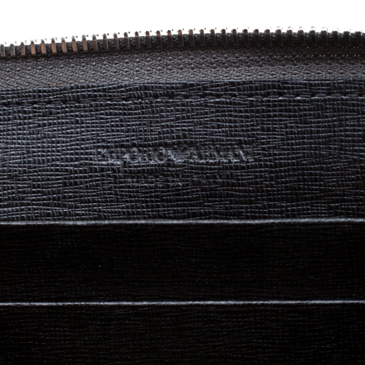 Pre Owned Emporio Armani Black Logo Embossed Leather Travel Organizer