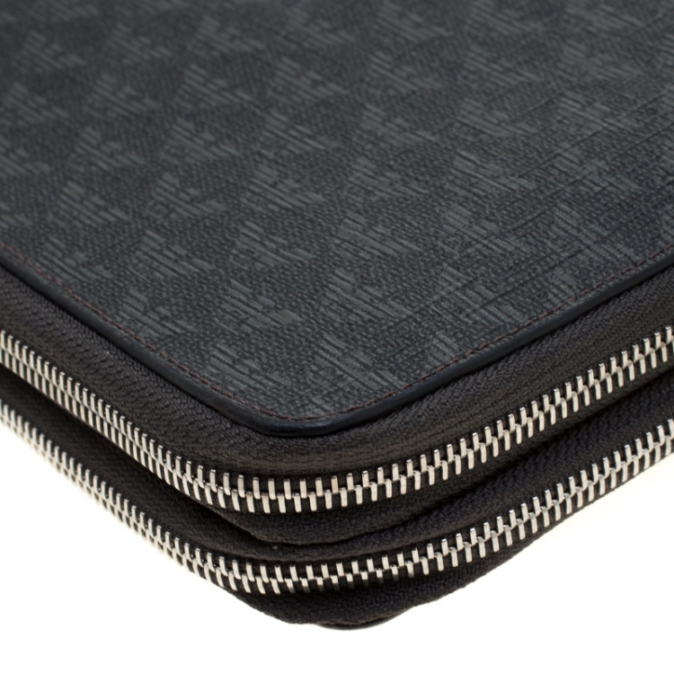 Pre Owned Emporio Armani Black Logo Embossed Leather Travel Organizer