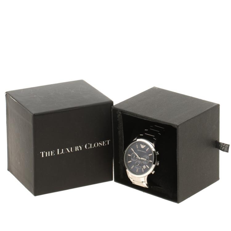 Pre Owned Emporio Armani Blue Stainless Steel Chronograph Men's Wristwatch 43 mm