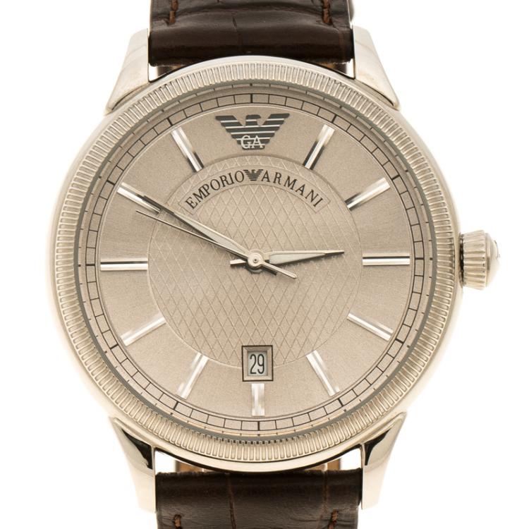 Pre Owned Emporio Armani Silver Stainless Steel AR0540 Men's Wristwatch 43 mm