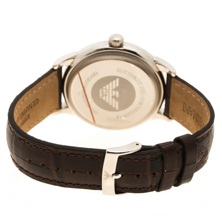 Pre Owned Emporio Armani Silver Stainless Steel AR0540 Men's Wristwatch 43 mm