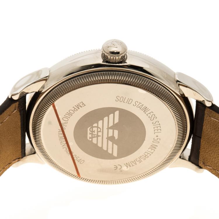 Pre Owned Emporio Armani Silver Stainless Steel AR0540 Men's Wristwatch 43 mm