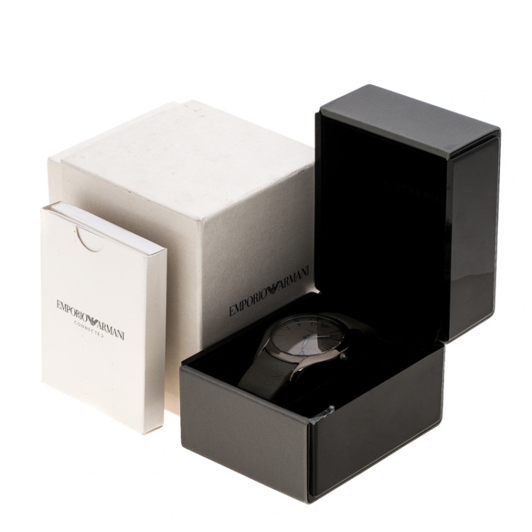 Pre Owned Emporio Armani Grey Stainless Steel Super Slim AR2057 Men's Wristwatch 42 mm