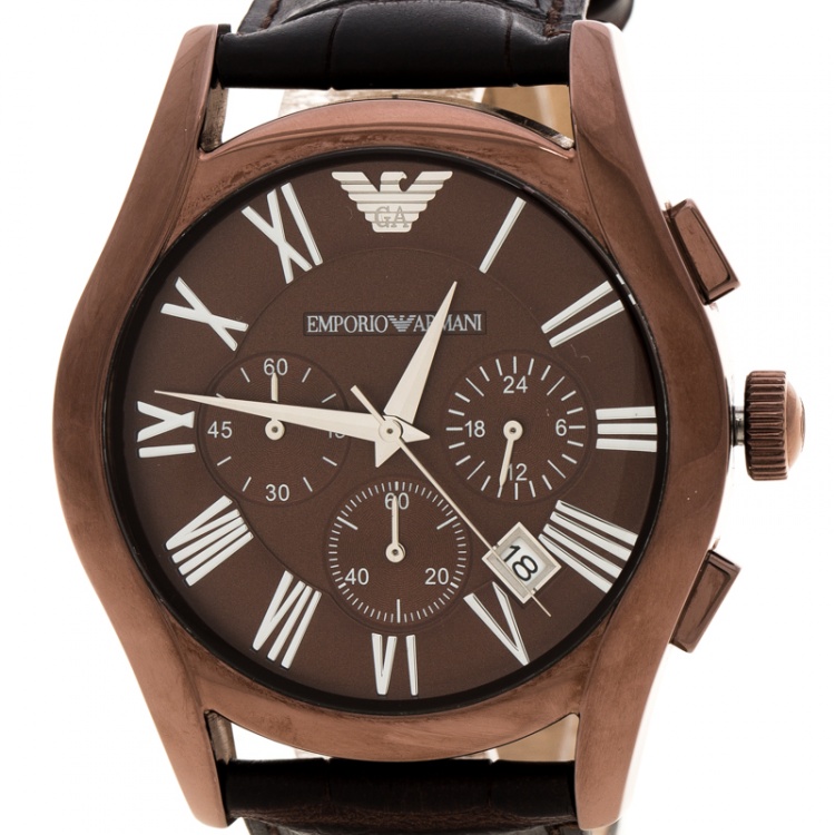 مملوكة مسبقًا Emporio Armani Brown Stainless Steel Classic Chronograph AR1609 Men's Wristwatch 45 mm