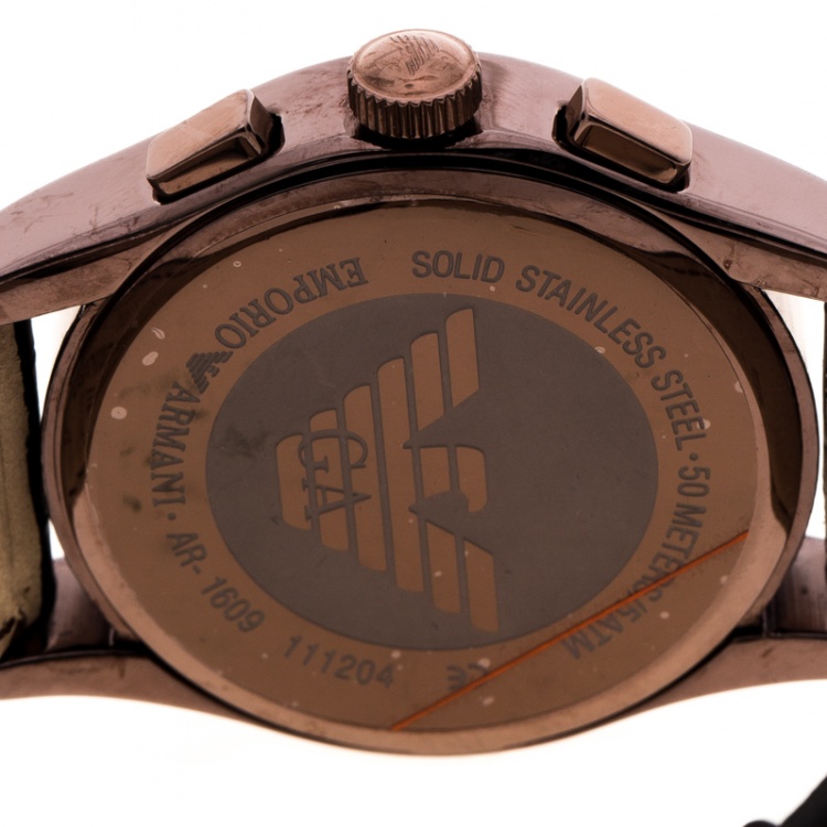 مملوكة مسبقًا Emporio Armani Brown Stainless Steel Classic Chronograph AR1609 Men's Wristwatch 45 mm