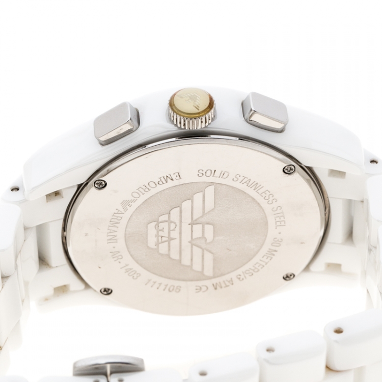Pre Owned Emporio Armani White Ceramic AR1403 Men's Wristwatch 42MM