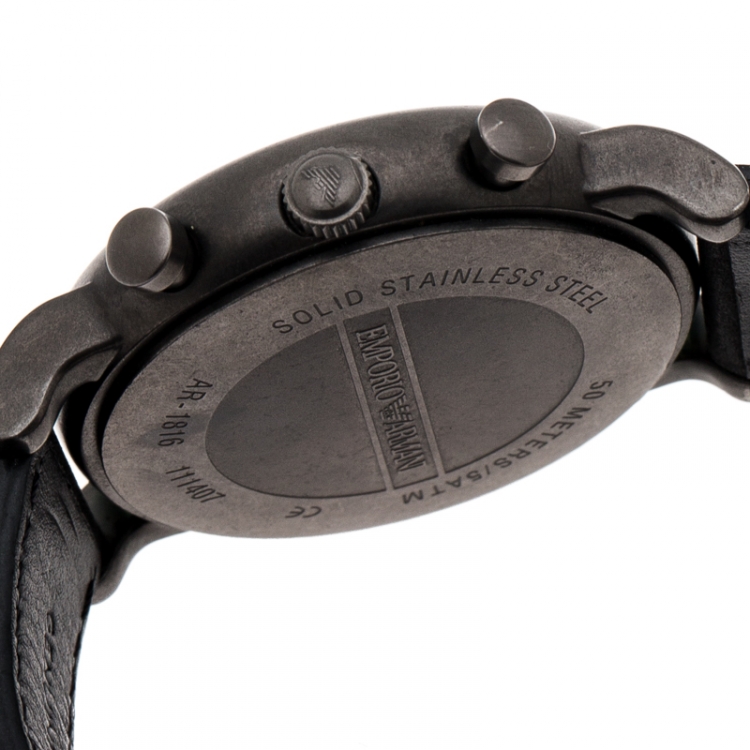 Pre Owned Emporio Armani Grey Camouflage Gunmetal Plated Stainless Steel Classic AR1816 Men's Wristwatch 46 mm