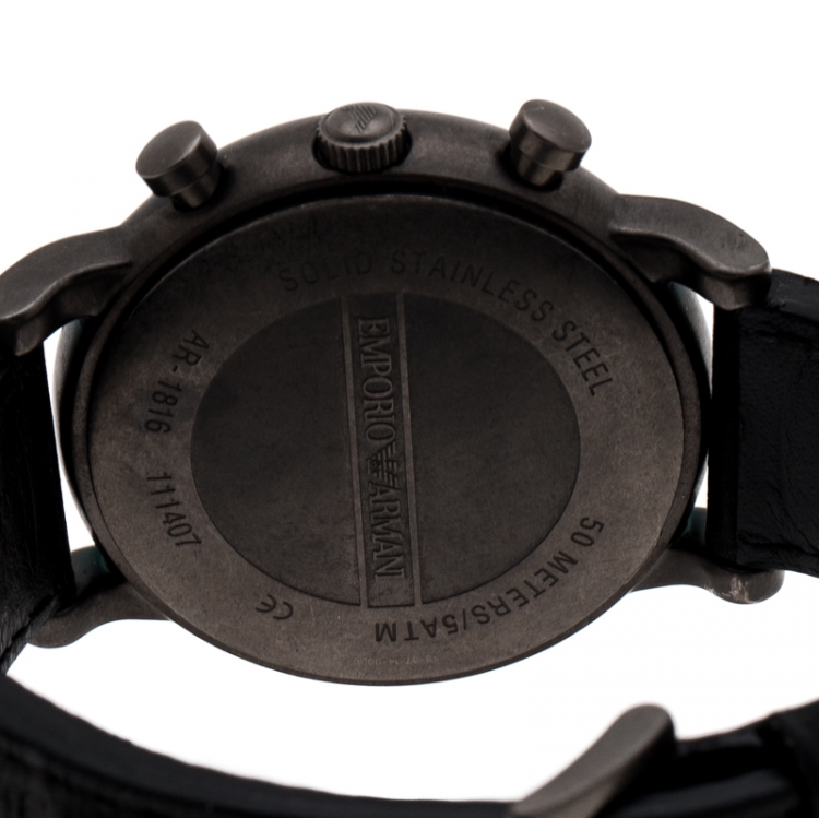 Pre Owned Emporio Armani Grey Camouflage Gunmetal Plated Stainless Steel Classic AR1816 Men's Wristwatch 46 mm