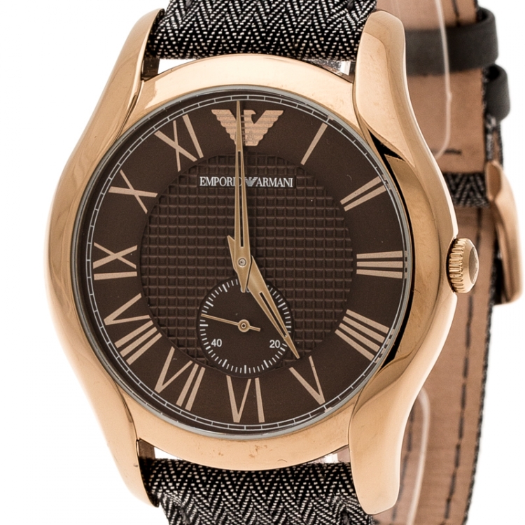 Pre Owned Emporio Armani Brown Stainless Steel Dress Grey Fabric AR1985 Men's Wristwatch 43 mm