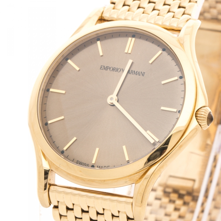Pre Owned Emporio Armani Bronze Gold Stainless Steel Classic AR2008 Men's Wristwatch 36 mm