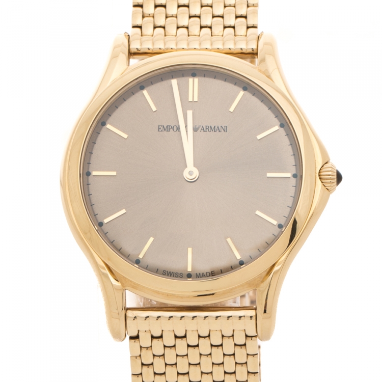 Pre Owned Emporio Armani Bronze Gold Stainless Steel Classic AR2008 Men's Wristwatch 36 mm
