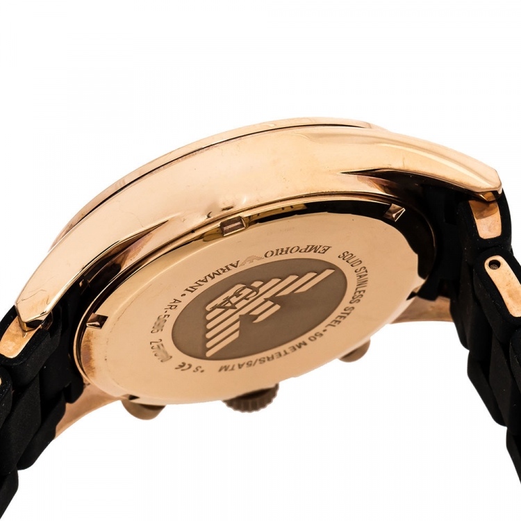 Pre Owned Emporio Armani Black Rose Gold Tone Stainless Steel AR5905 Men's Wristwatch 43 mm