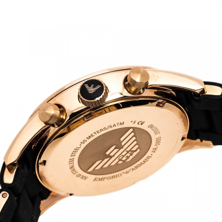 Pre Owned Emporio Armani Black Rose Gold Tone Stainless Steel AR5905 Men's Wristwatch 43 mm