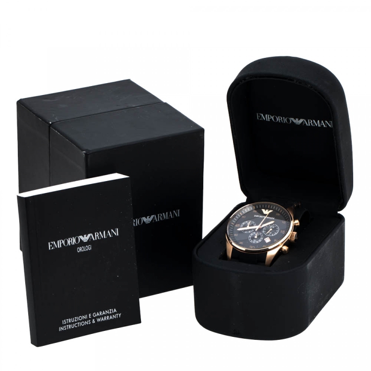 Pre Owned Emporio Armani Black Rose Gold Tone Stainless Steel AR5905 Men's Wristwatch 43 mm