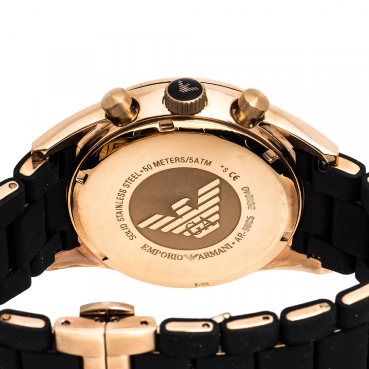 Pre Owned Emporio Armani Black Rose Gold Tone Stainless Steel AR5905 Men's Wristwatch 43 mm
