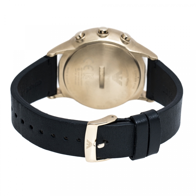 Pre Owned Emporio Armani Grey Gold PVD Coated Stainless Steel Leather Connected AR3006 Men's Hybrid Smart Watch 43 mm
