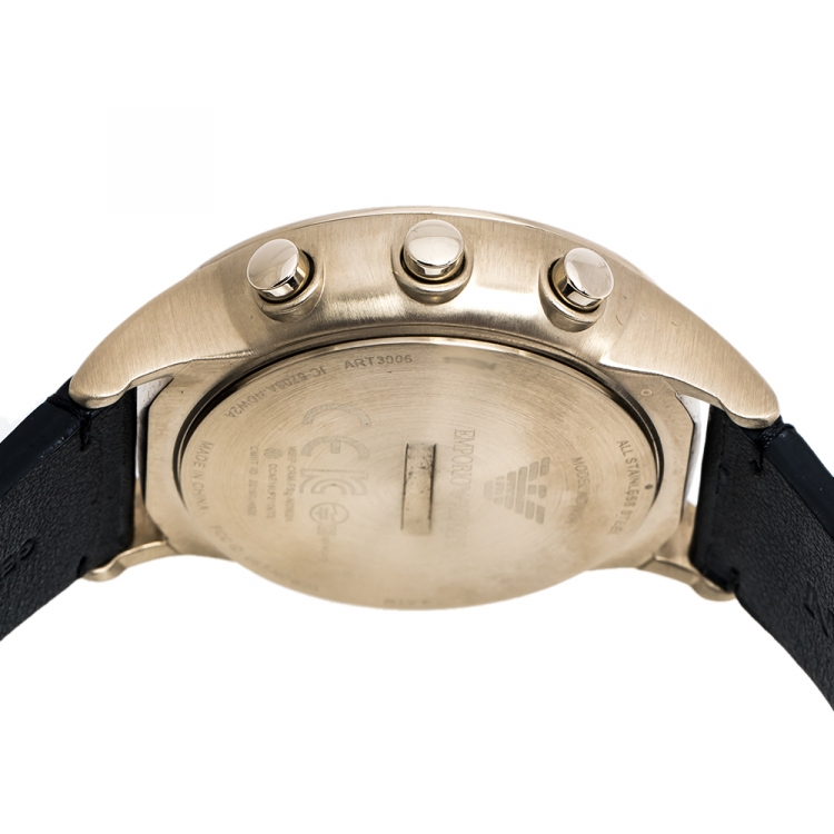 Pre Owned Emporio Armani Grey Gold PVD Coated Stainless Steel Leather Connected AR3006 Men's Hybrid Smart Watch 43 mm