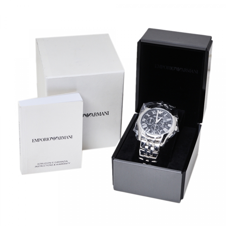 مملوكة مسبقًا Emporio Armani Black Stainless Steel Classic Chronograph AR1786 Men's Wristwatch 44.50 mm