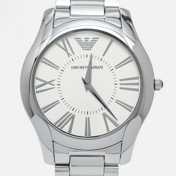 Pre Owned Emporio Armani Silver Stainless Steel AR-2055 Men's Wristwatch 43 mm