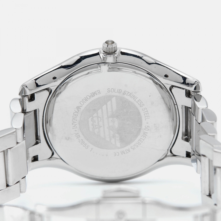 Pre Owned Emporio Armani Silver Stainless Steel AR-2055 Men's Wristwatch 43 mm