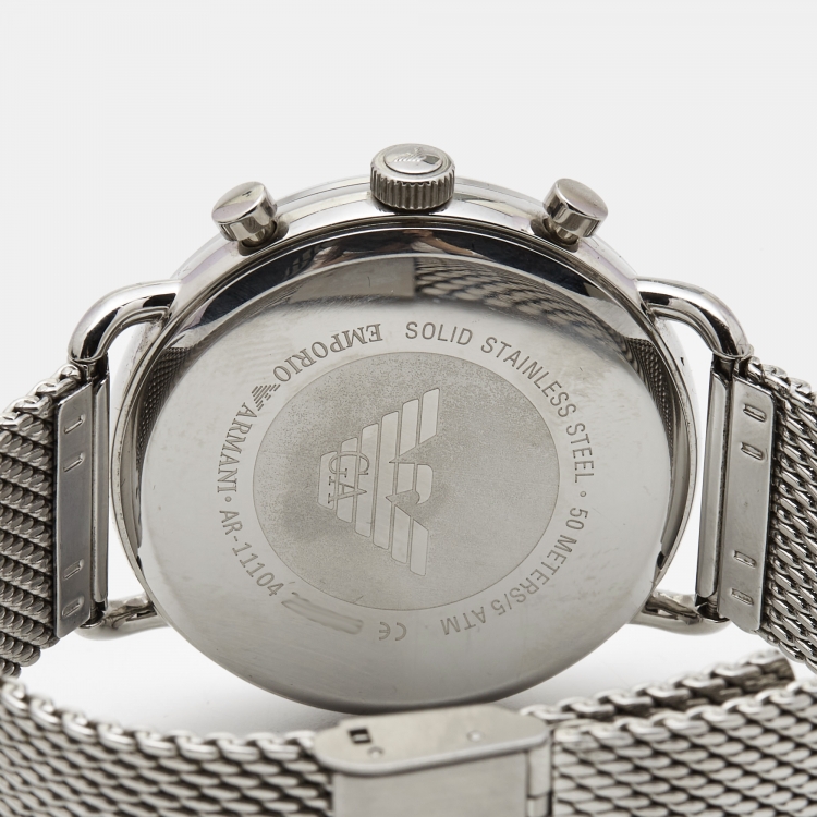 Pre Owned Emporio Armani Black Stainless Steel Aviator AR11104 Men's Wristwatch 43 mm