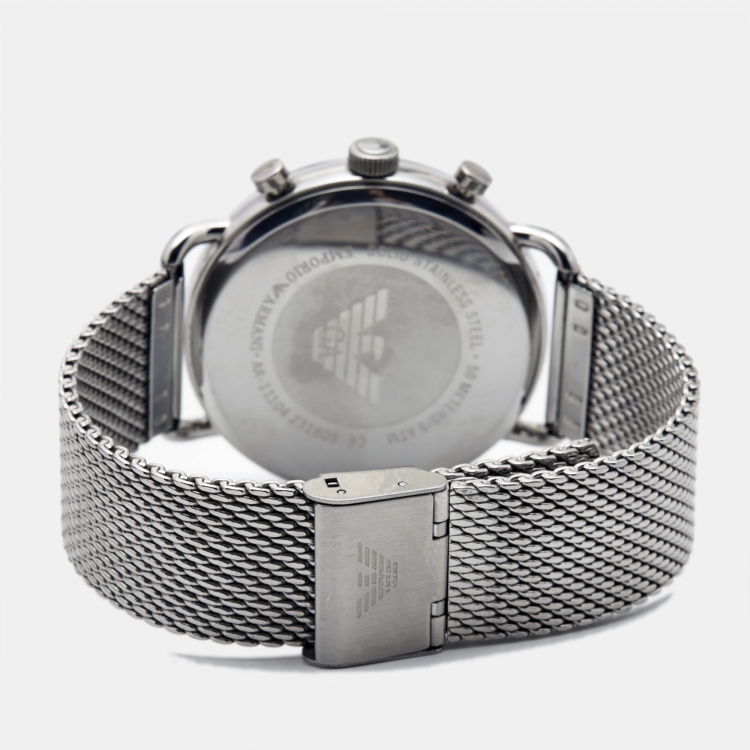 Pre Owned Emporio Armani Black Stainless Steel Aviator AR11104 Men's Wristwatch 43 mm