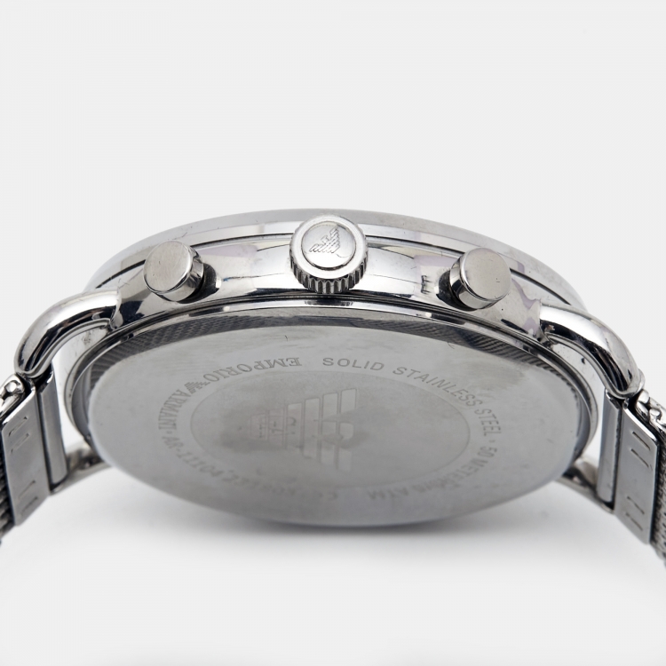 Pre Owned Emporio Armani Black Stainless Steel Aviator AR11104 Men's Wristwatch 43 mm