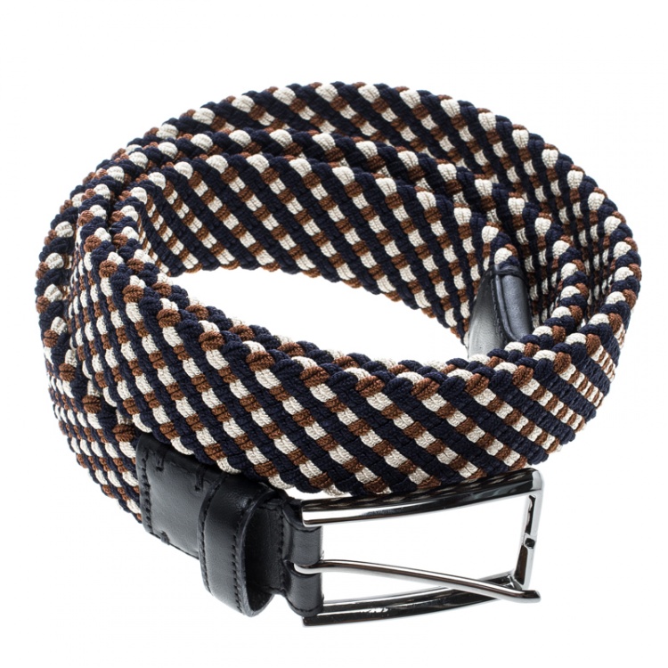 Pre Owned Ermenegildo Zegna Multicolor Woven Strechable Rope Elastic Belt 100 CM