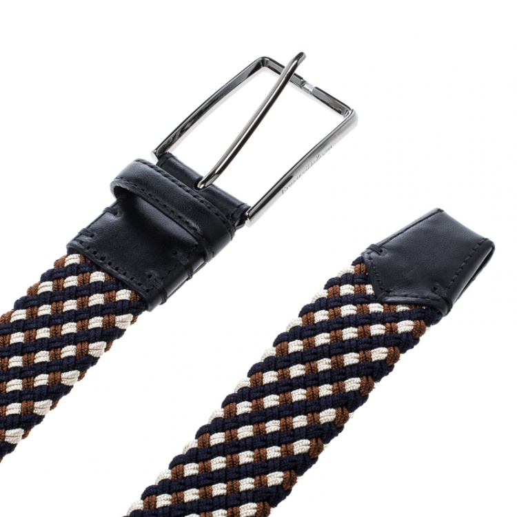 Pre Owned Ermenegildo Zegna Multicolor Woven Strechable Rope Elastic Belt 100 CM