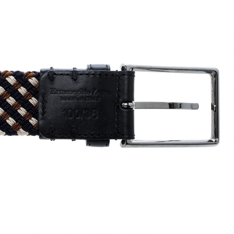 Pre Owned Ermenegildo Zegna Multicolor Woven Strechable Rope Elastic Belt 100 CM