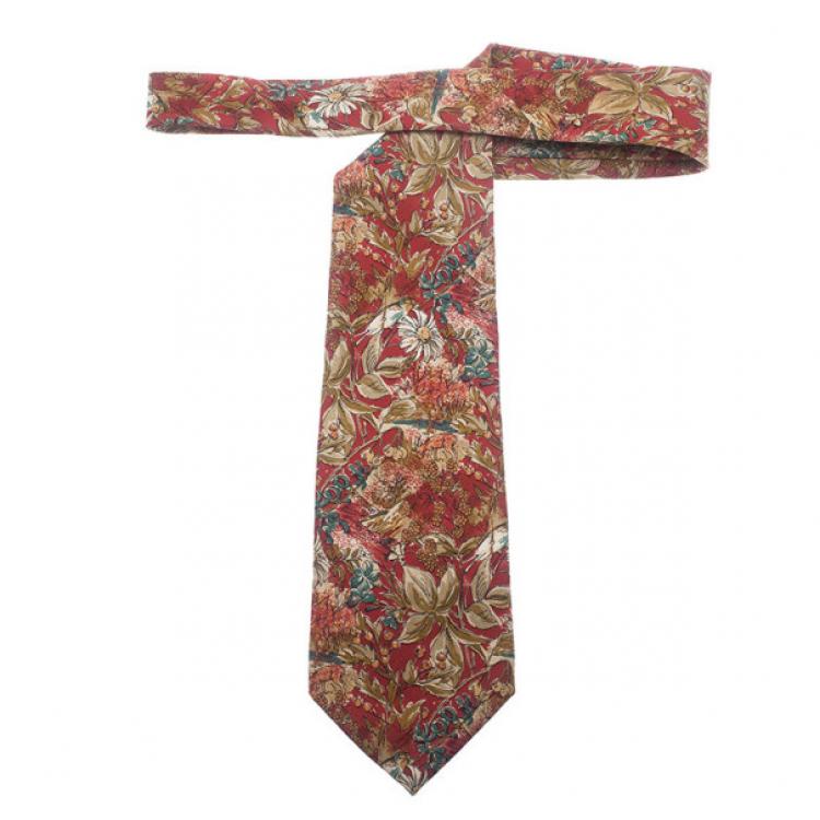Pre Owned Ermenegildo Zegna Red Floral Print Tie