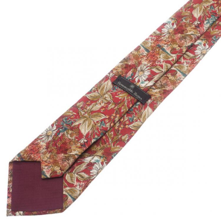 Pre Owned Ermenegildo Zegna Red Floral Print Tie